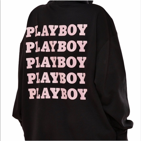 🔄 Playboy Black Repeat Print Oversized Hoodie - Picture 4 of 5